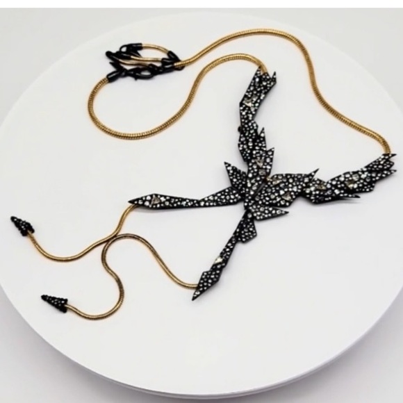 ALEXIS BITTAR Crystal Dark Edgy Shards Snake Chain Gold Gunmetal Lariat Necklace - Picture 15 of 15